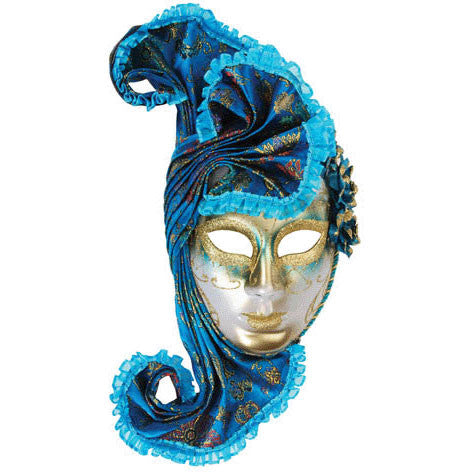 Blue Venetian Mask With Headpiece