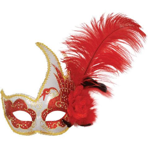 Clear Red Half Mask With Feather