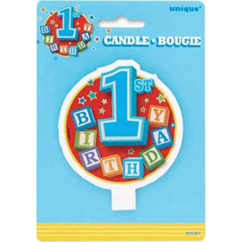 1st Birthday Blocks Blue Candle