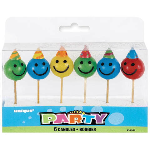 Happy Face Pick Candles 6/pkg