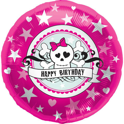 18" Birthday Skully Pink