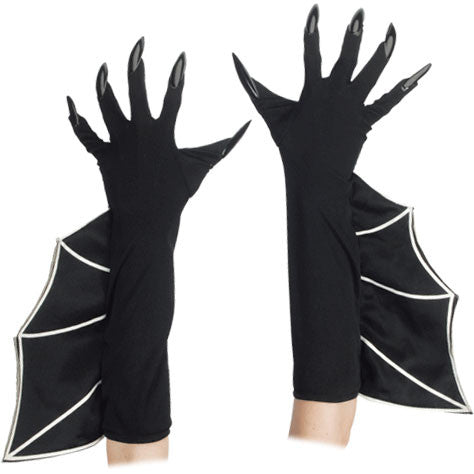 Long Black Flared Witch Gloves W/nails (1 ct)
