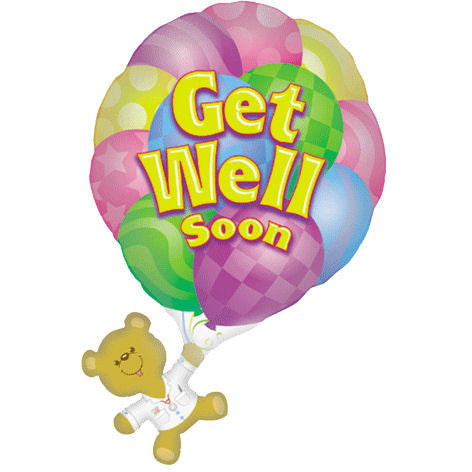 Get Well Bear With Balloon Helium Shape