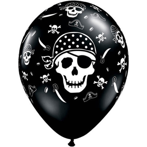 11" Pirate Skull & Crossbones Latex Balloons (50ct)