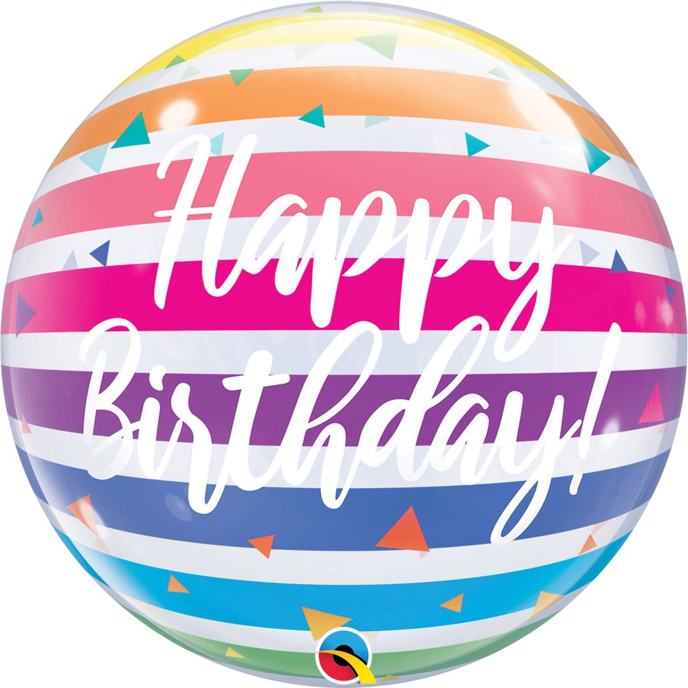 Birthday Bright Rainbow Stripes 22" Bubble Balloon (1ct)