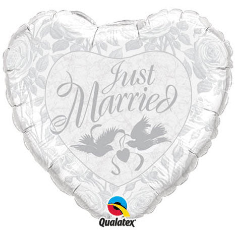 18" Just Married Pearl White & Silver