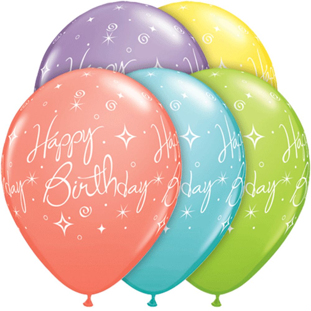 11" Birthday Elegant Sparkles & Swirls Latex Balloons (50ct)