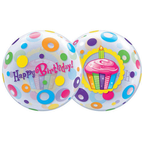 22" Birthday Cupcake & Dots Bubble Balloon