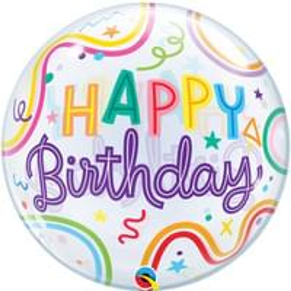 Birthday Swiggle Lines & Stars 22" Bubble Balloon (1ct)