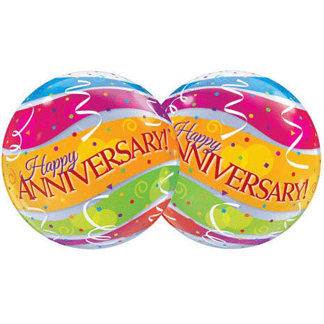 22" Anniversary Colorful Bands Bubble Balloon