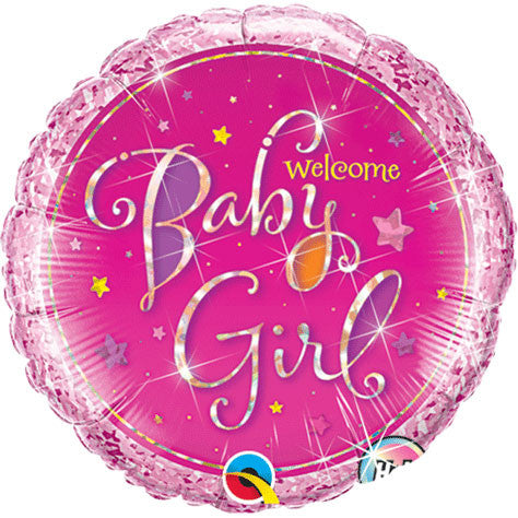 18" Welcome Baby Girl Stars Holographic