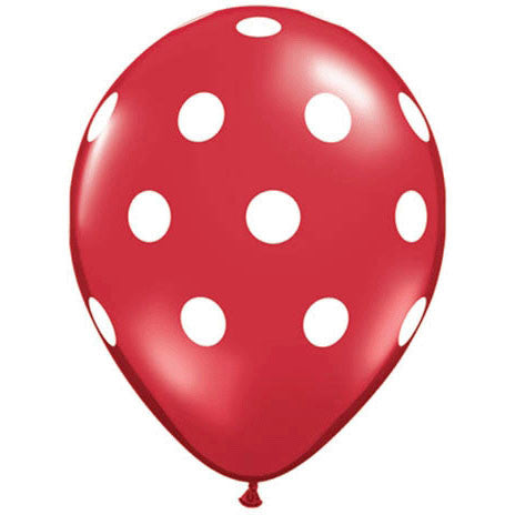 11" Big Polka Dots Red With White Ink