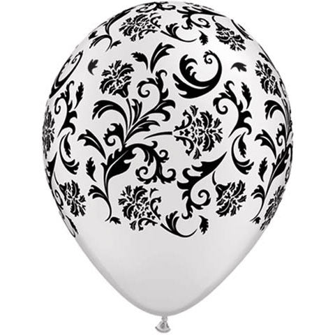 11" Damask Around Pearl White