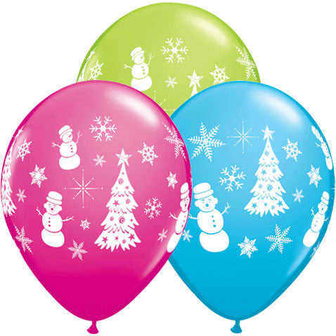 11" Festive Winter Scene Around Latex Balloons (50ct)