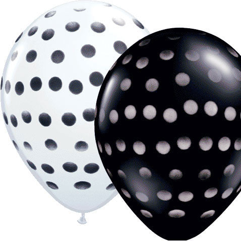 11" Polka Dot Spray Black/White Balloons (12 ct)