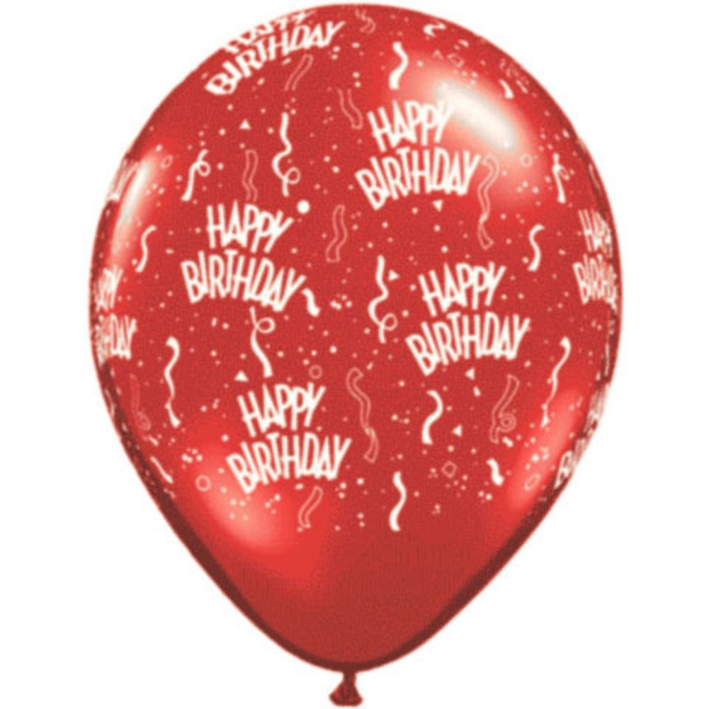 11" Birthday Around Ruby Red Balloons (10 ct)