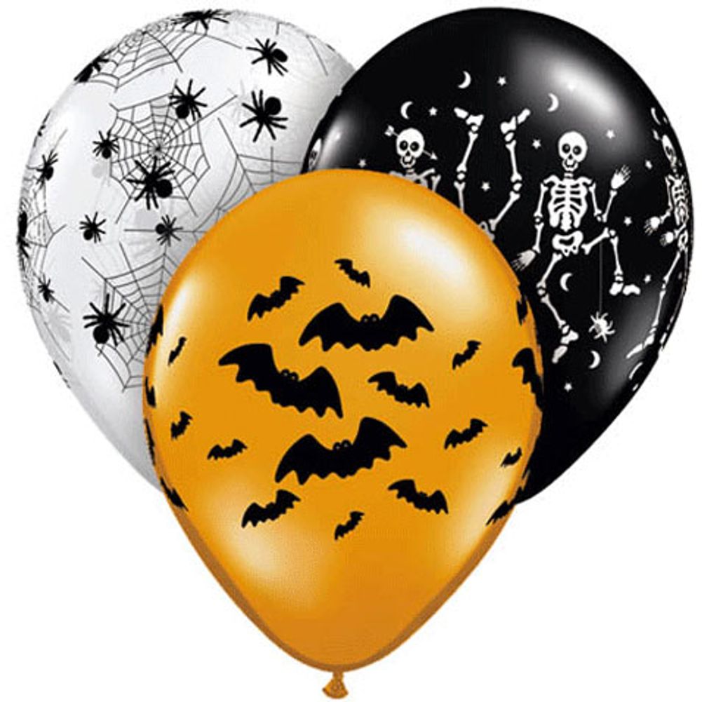 11" Spooky Design Assortment Latex Balloons (50ct)