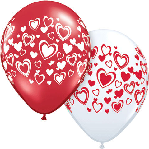 11" Double Hearts Around White & Ruby