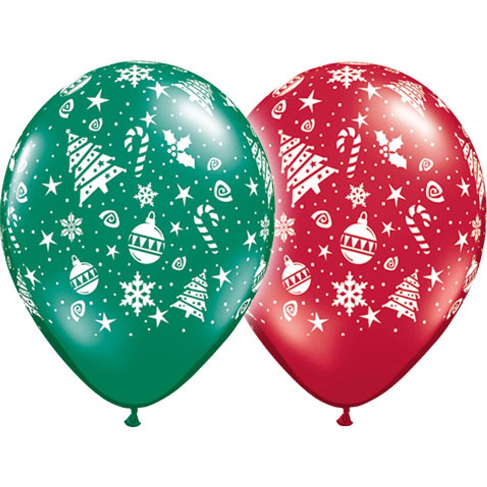 11" Christmas Trimmings Around Latex Balloons (50ct)