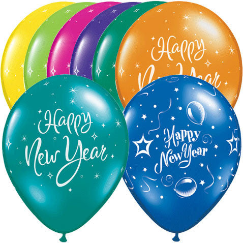 11" New Year Spark Around Assorted Color Latex Balloons (50ct)