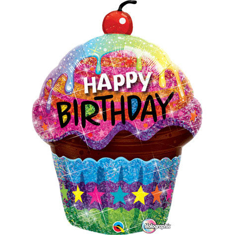 35" Birthday Dazzling Cupcake Holographic Shape