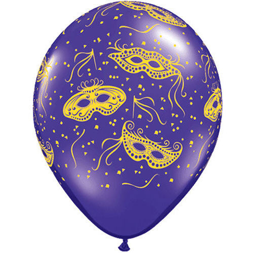 11" Mardi Gras Masks-A-Round Balloons (100 ct)