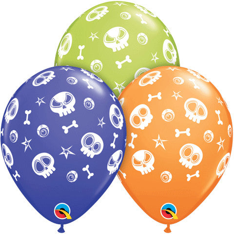 11" Fun Skulls and Eyeballs Around Latex Balloons (50ct)
