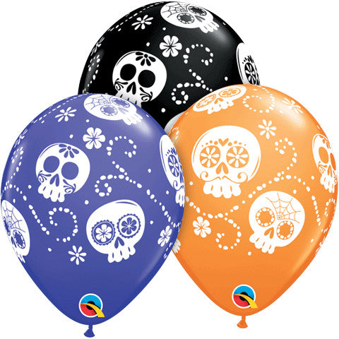 11" Sugar Skulls Around Latex Balloons (50ct)