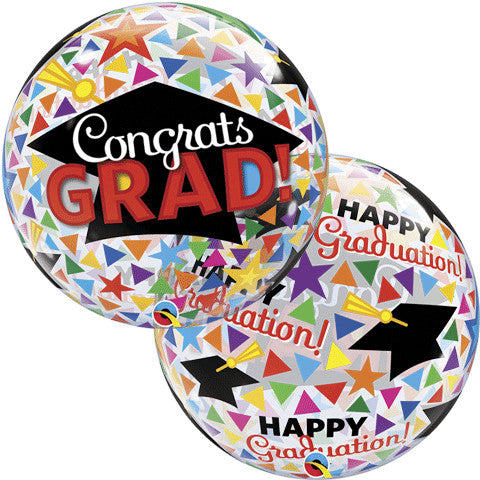 22" CONGRATS GRAD CAPS & TRIANGLES BUBBLE BALLOON