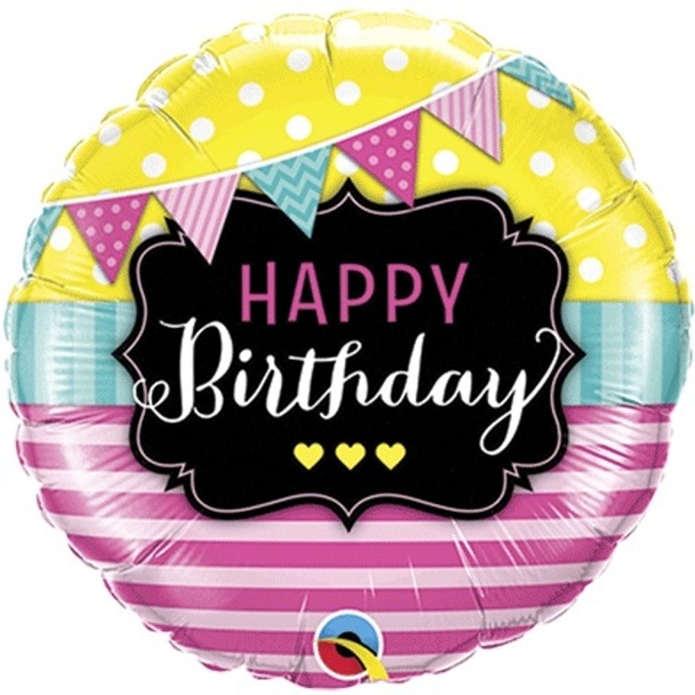 18" BIRTHDAY PENNANTS & PINK STRIPES