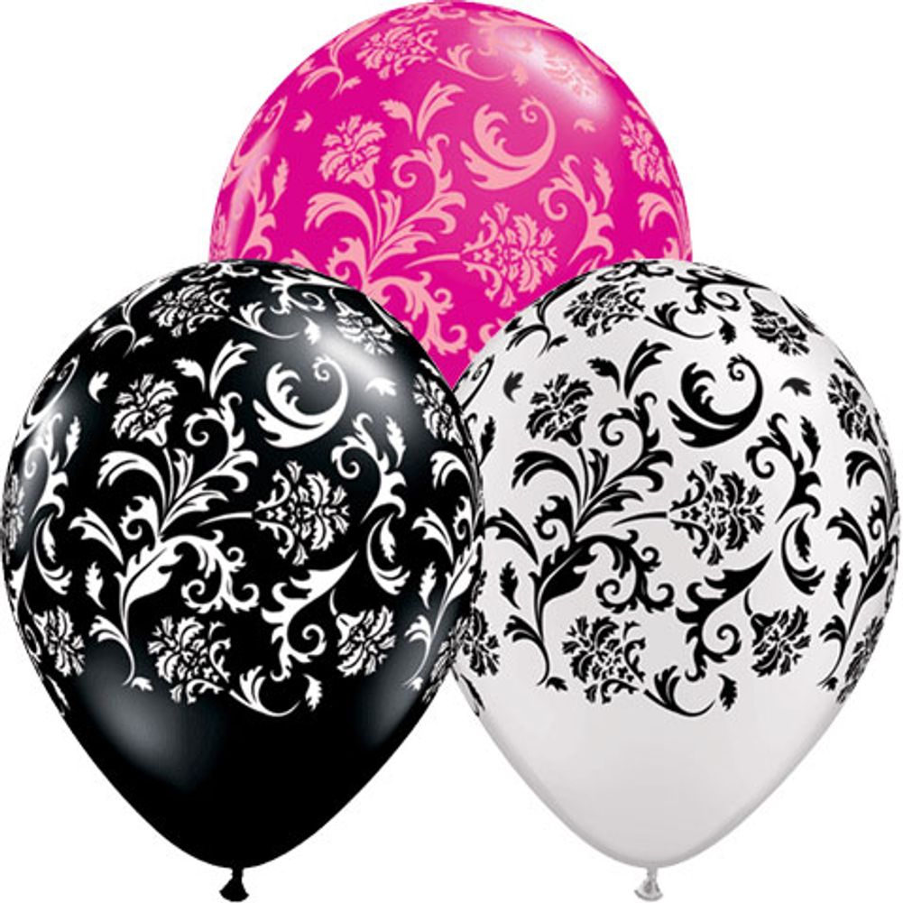 11" Damask Around Berry/onyx/pearl White