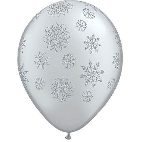 11" Glitter Snowflakes Around Latex Balloons