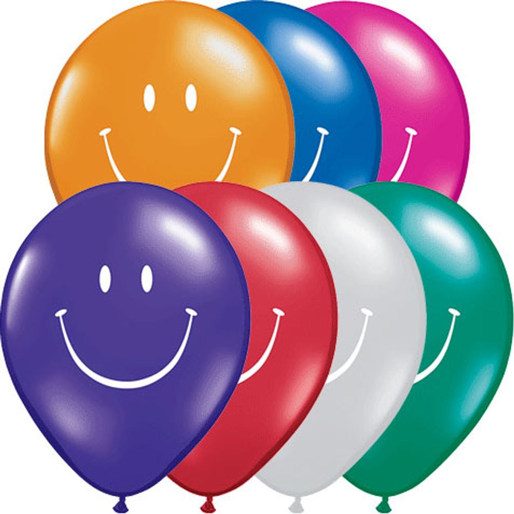 11" Assorted Smile Face Jewel Tone Balloons 50 ct