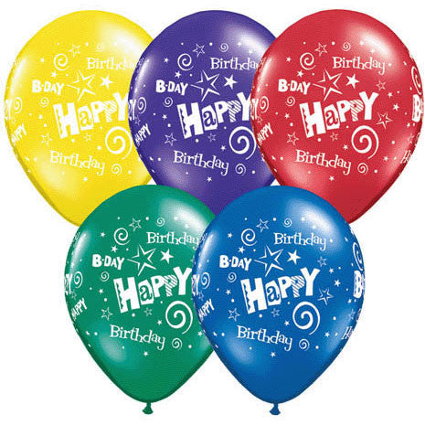 11" Birthday Stars & Swirls Around Balloons (10 ct)