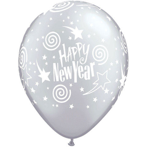 11" New Year's Swirling Stars Silver Balloons (10 ct)