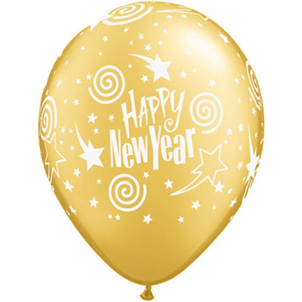 11" New Year's Swirling Stars Gold Balloons (10 ct)