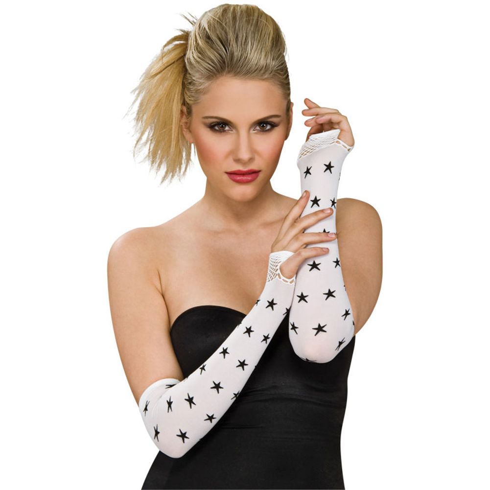 White Fingerless Glove with Black Stars