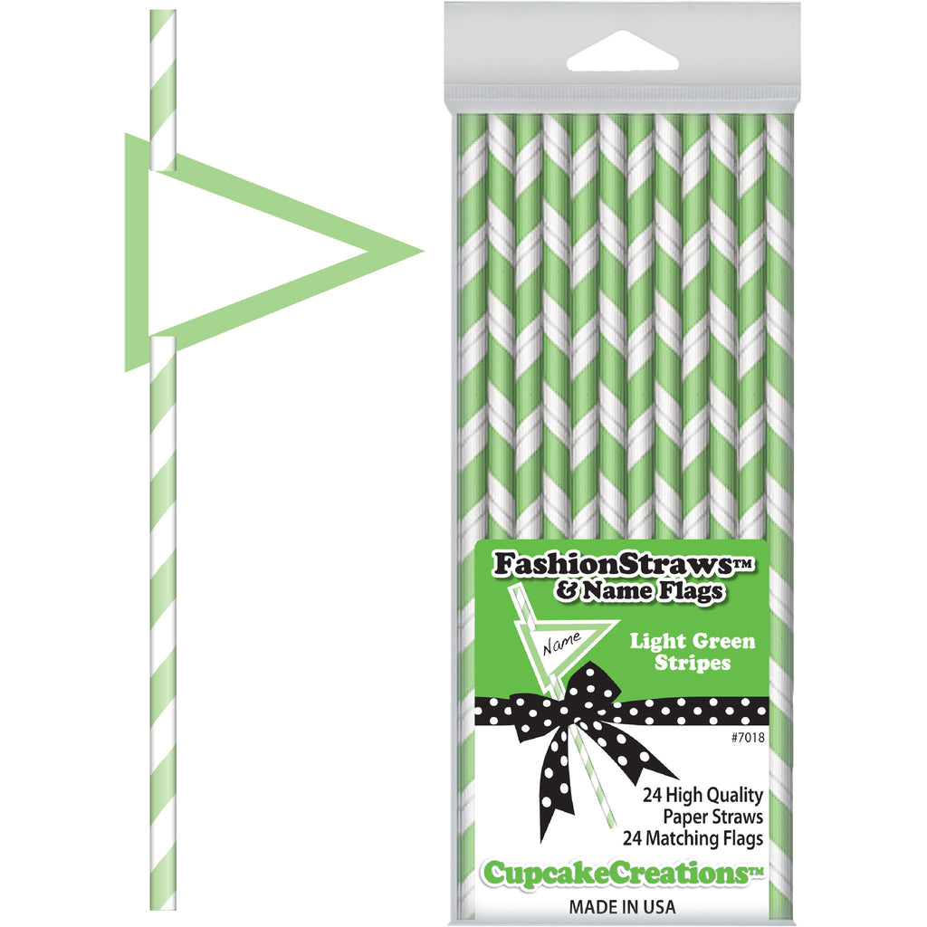 Light Green Striped Paper Straws