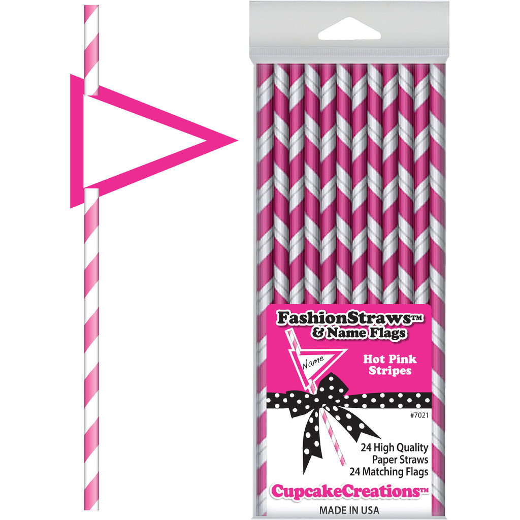 Hot Pink Striped Paper Straws