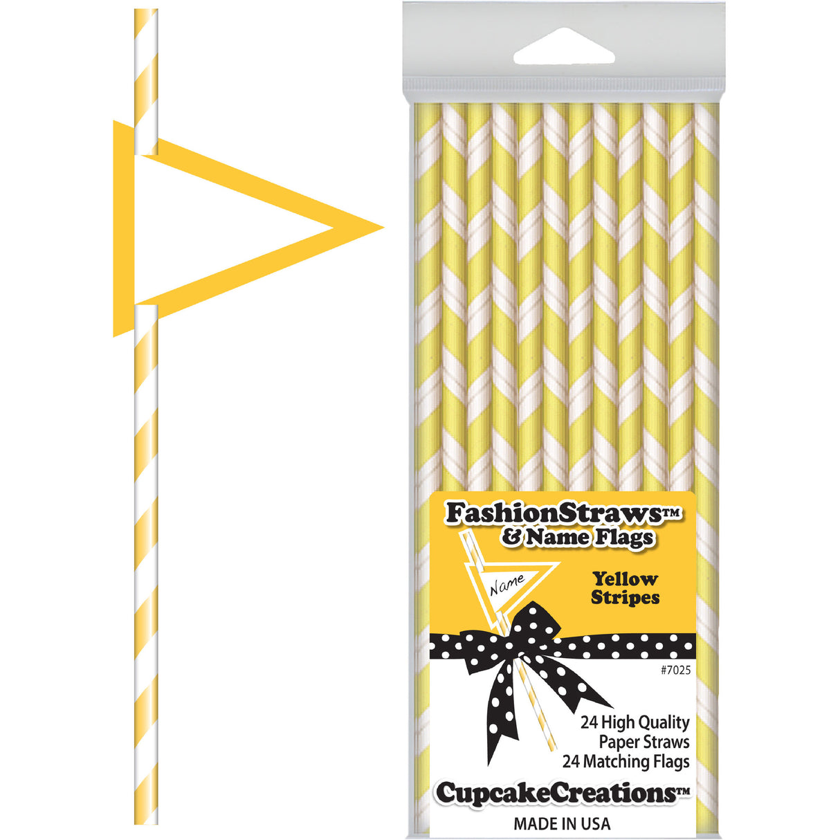 Bright Yellow Striped Paper Straws