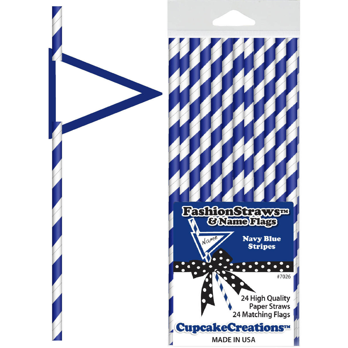 Navy Blue Striped 8" Paper Straws