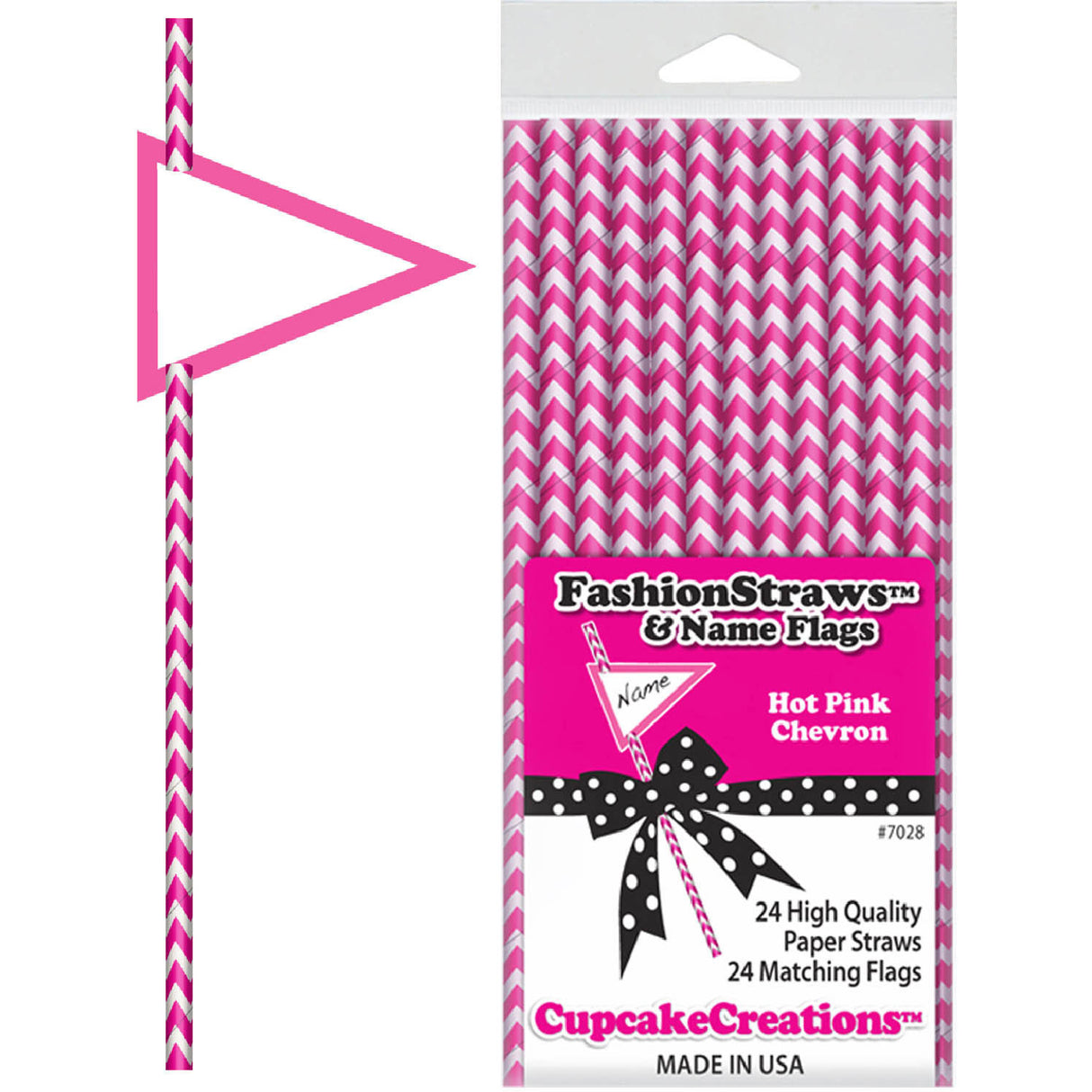 Hot Pink Chevron 8" Paper Straws