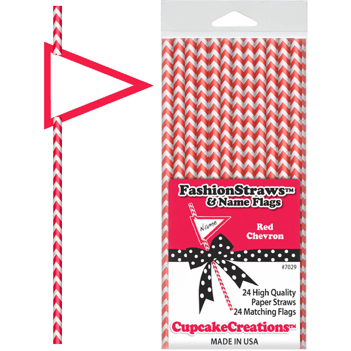 Red Chevron 8" Paper Straws